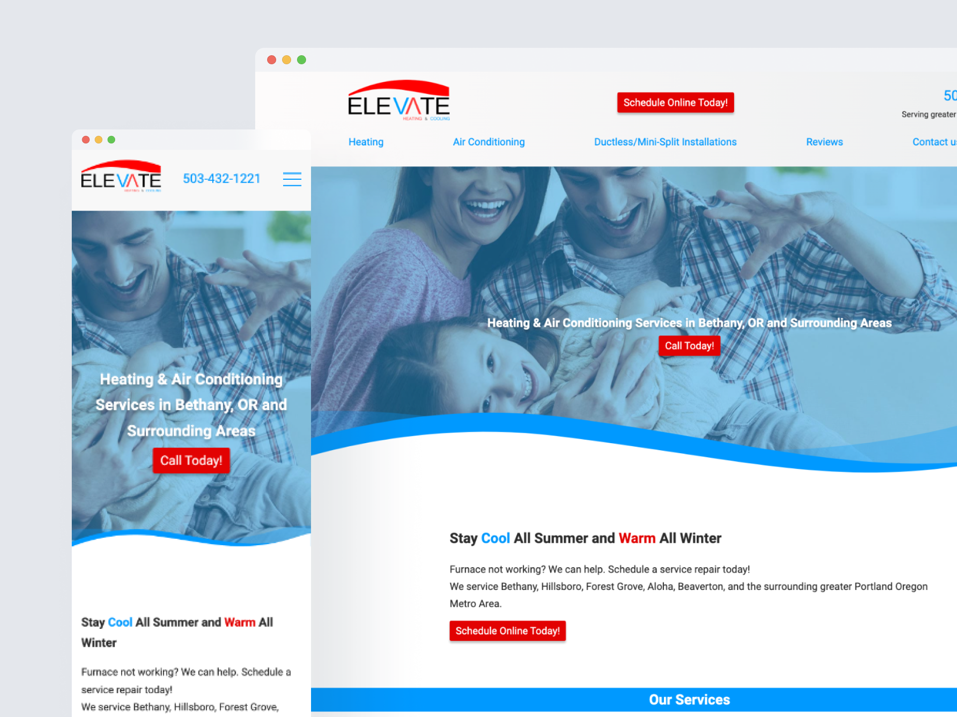 Website design for Elevate Heating & Cooling